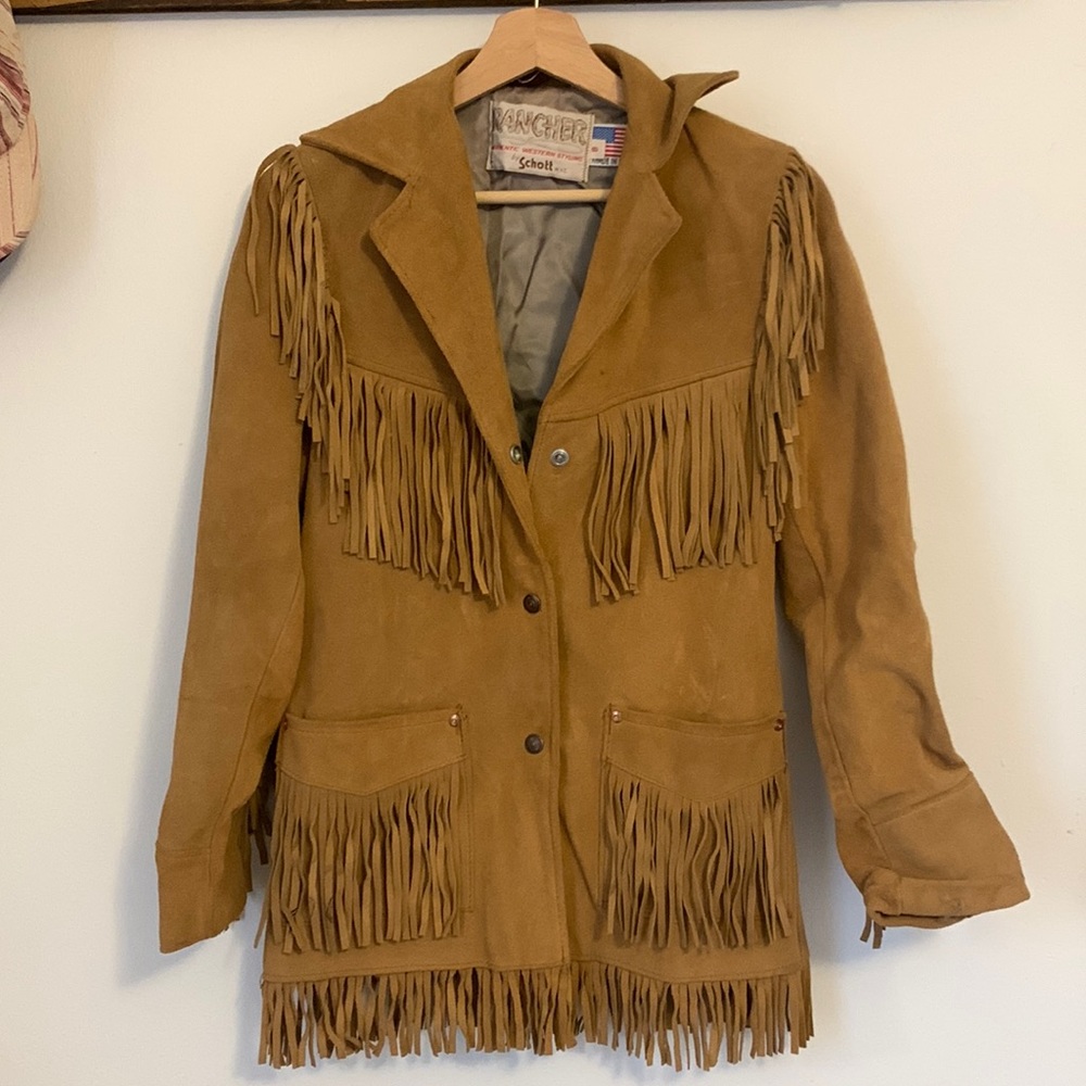 Brown leather fringe jacket